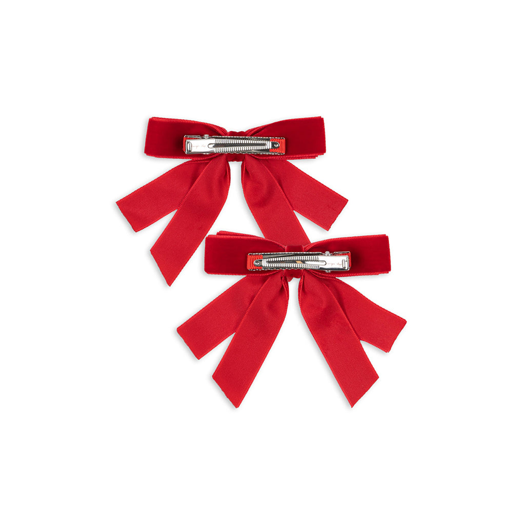 Konges Sløjd Velvet Hair Clips with Double Bows, 2-Pack - Barbados Cherry