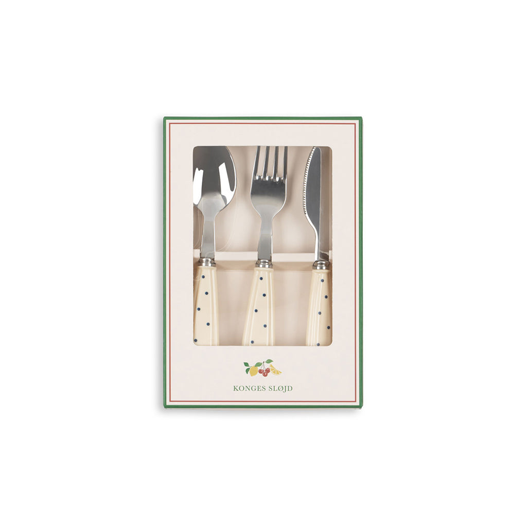 Konges Sløjd Glitter Cutlery Set in Stainless Steel, Navy Dots