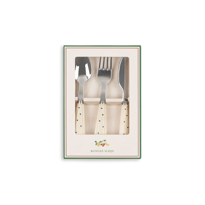 Konges Sløjd Glitter Cutlery Set in Stainless Steel, Navy Dots