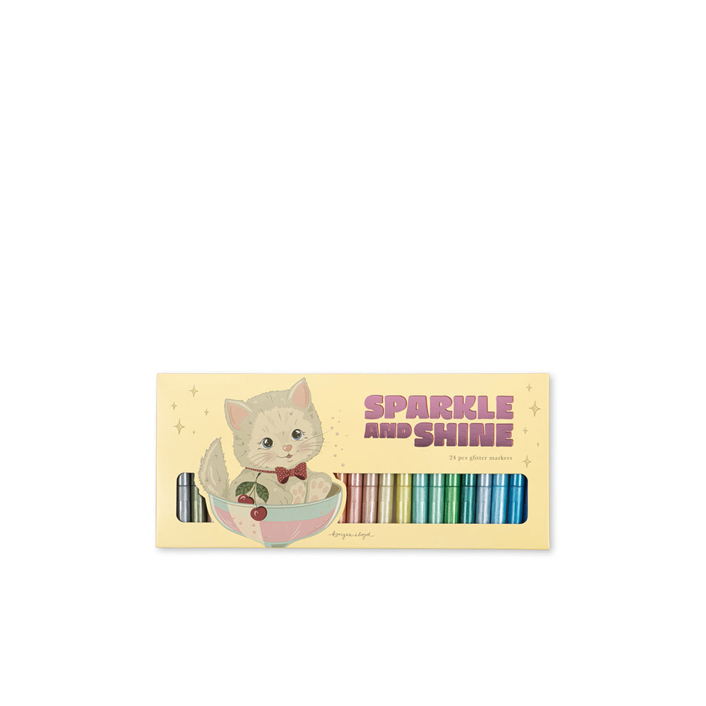 Konges Sløjd Glitter Felt-Tip Pens, 24 pcs - Cat