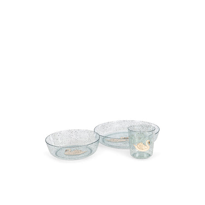 Konges Sløjd Dinner Set, 3 Pieces - Sparkling Swan Blue