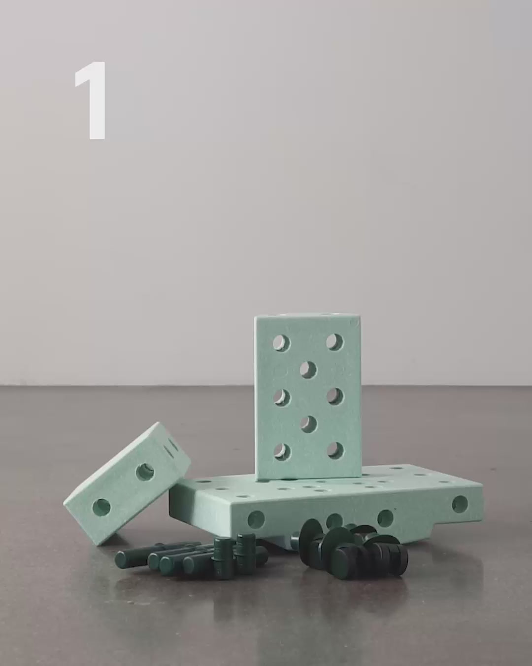 Modu foam building toy, Curiosity set, 14 pieces – Ocean mint/Forest green