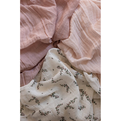 Sebra Muslin Cloths, Set of 3 - Powder Blossom, Rose
