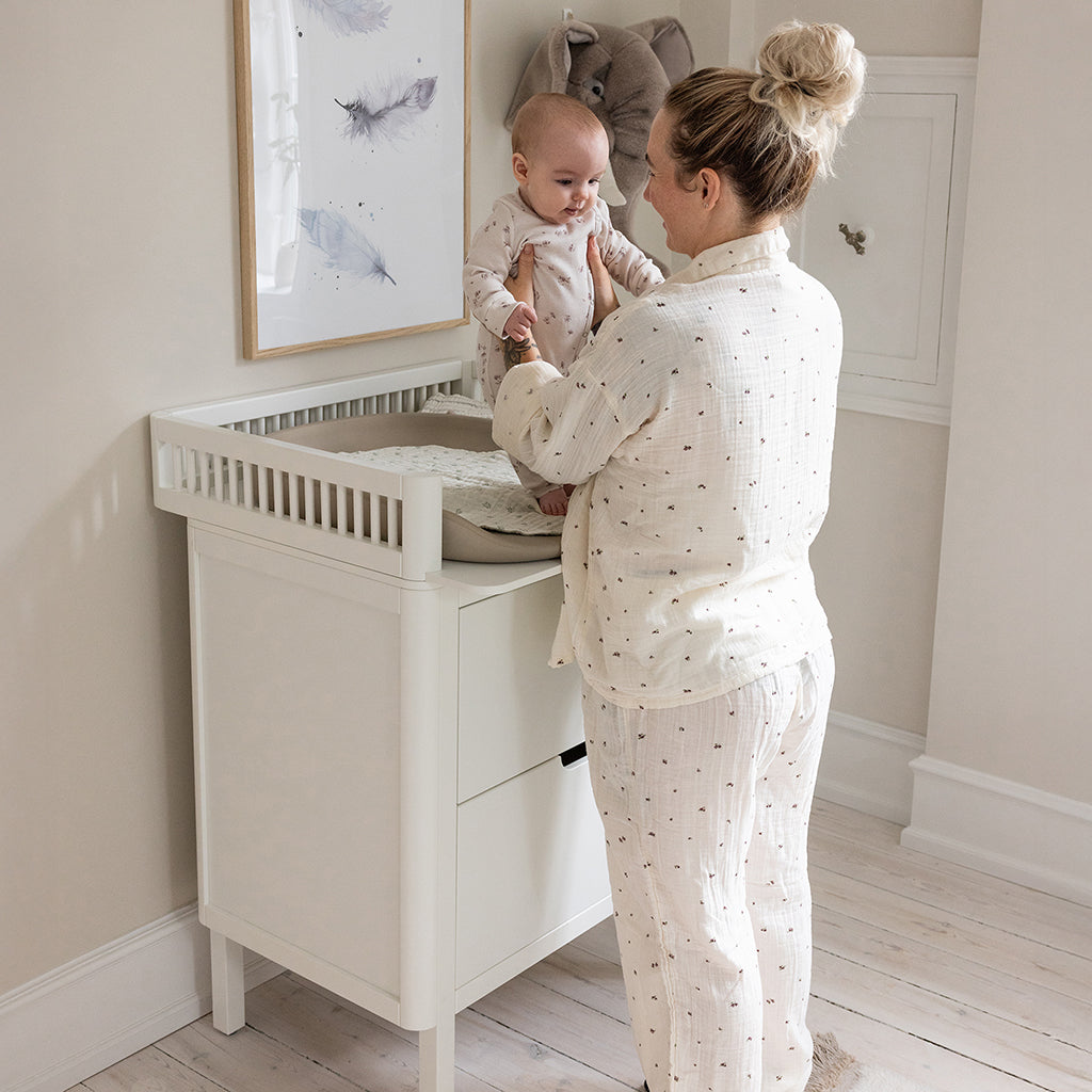 Sebra Wooden Changing Table, 2-in-1 Design with Drawers - Classic White