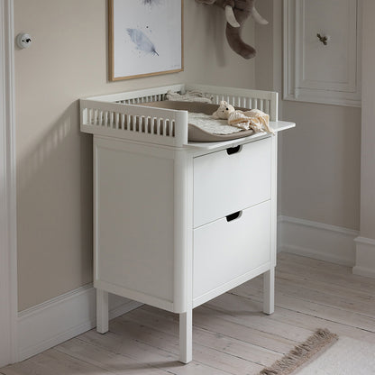 Sebra Wooden Changing Table, 2-in-1 Design with Drawers - Classic White
