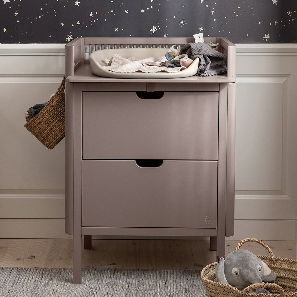Sebra Wooden Changing Table, 2-in-1 Design with Drawers - Jetty Beige