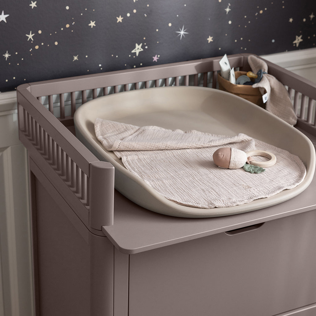 Sebra Wooden Changing Table, 2-in-1 Design with Drawers - Jetty Beige