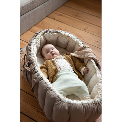 Sebra 3-in-1 Baby Nest, Baby Lift, and Play Mat, Sophora Leaves - Beige