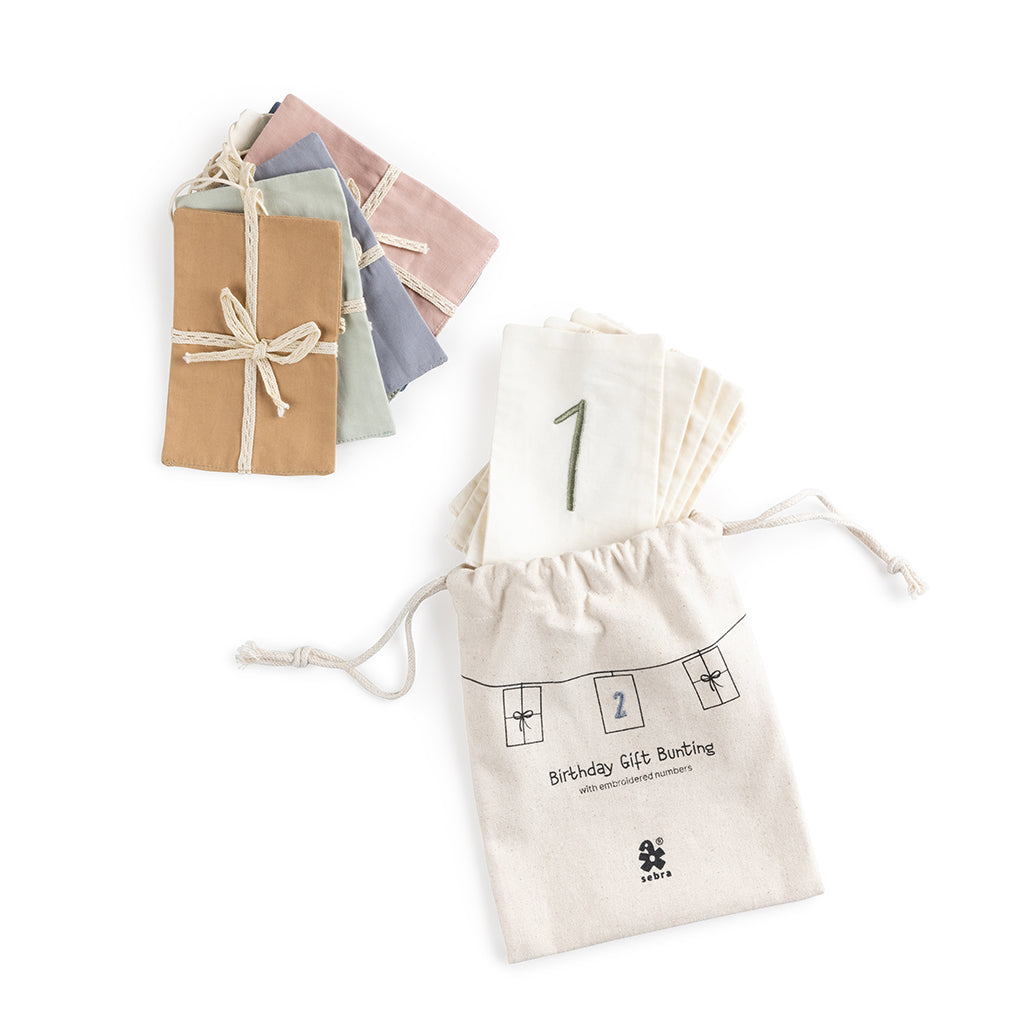 Sebra Birthday Garland with Gifts, Numbers 0-9, Organic Cotton