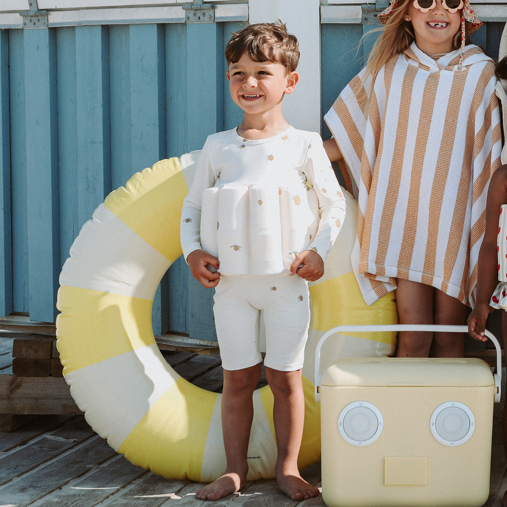 Konges Sløjd Full Swimsuit with Removable Float Blocks, Lemon – For Ages 9 Months to 4 Years