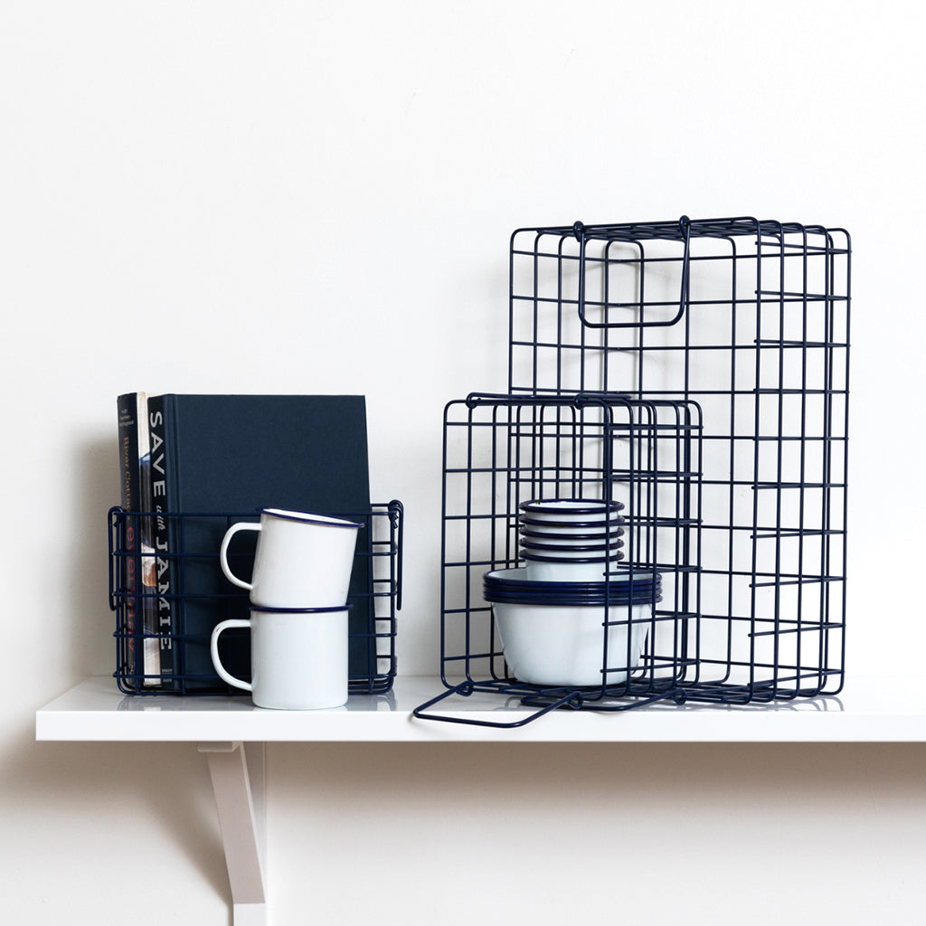 Mustard Made Baskets, Set of 3 Wire Baskets - Navy