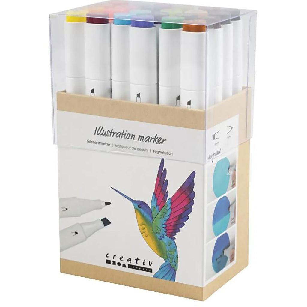 Illustration Marker, Dual Tip, 1mm &amp; 8mm Lines, Set of 24 – Supplementary Colours