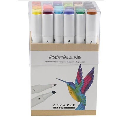 Illustration Marker, Dual Tip, 1mm &amp; 8mm Lines, Set of 24 – Supplementary Colours