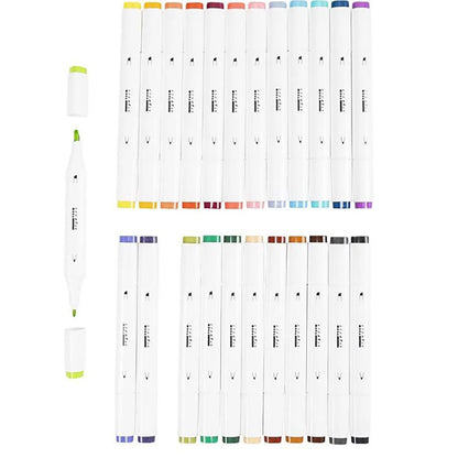 Illustration Marker, Dual Tip, 1mm &amp; 8mm Lines, Set of 24 – Supplementary Colours