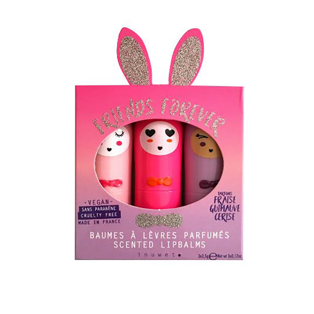 Inuwet Lip Balm for Kids, Trio Set, 3-Pack, Friends Forever - Fuchsia