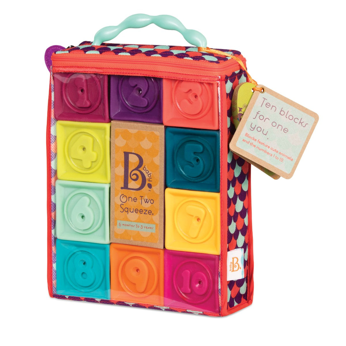 B Toys One Two Squeeze - Soft Blocks, Mint