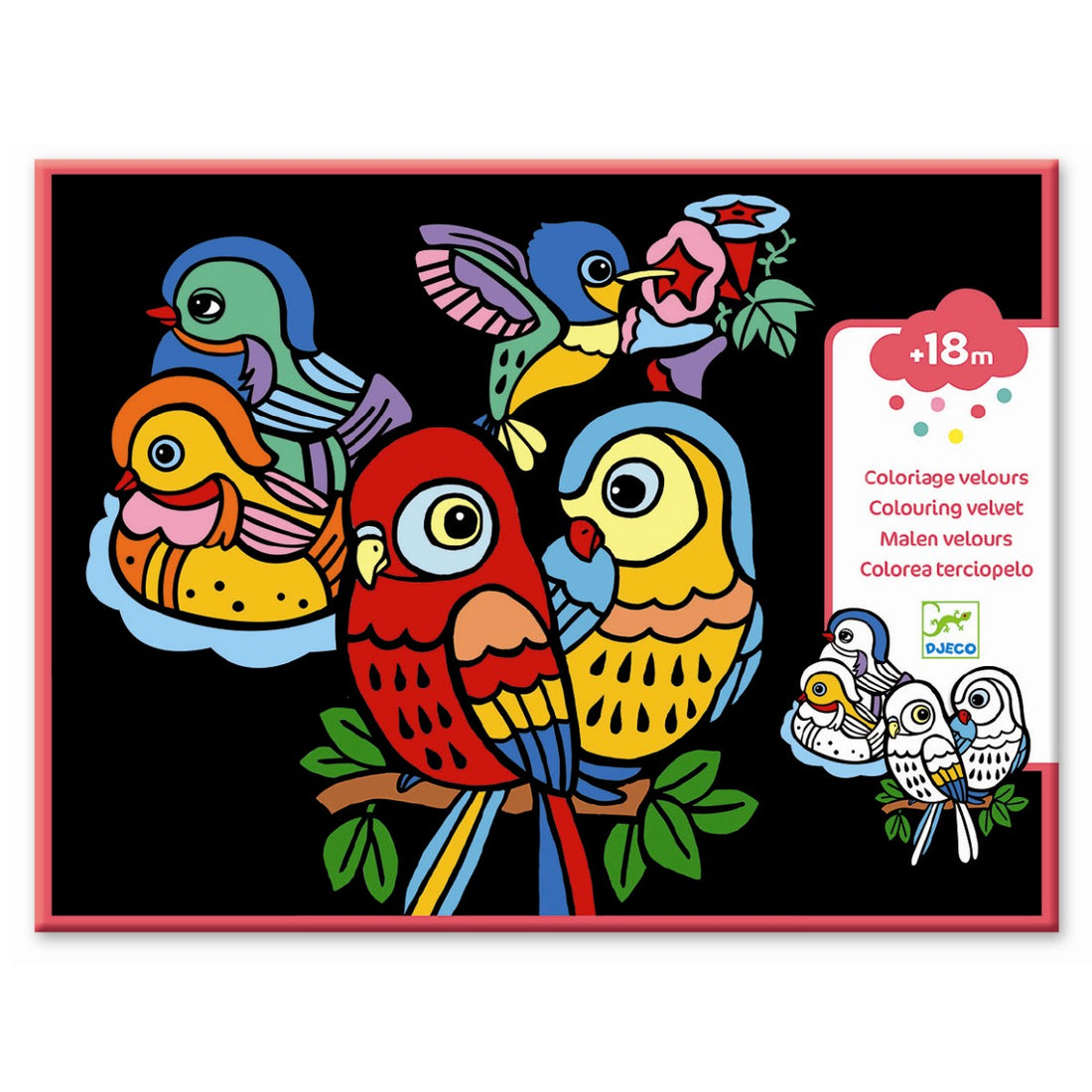 Djeco Creative Set, Velvet Painting for Little Ones - Birds