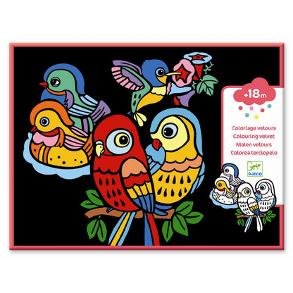 Djeco Creative Set, Velvet Painting for Little Ones - Birds