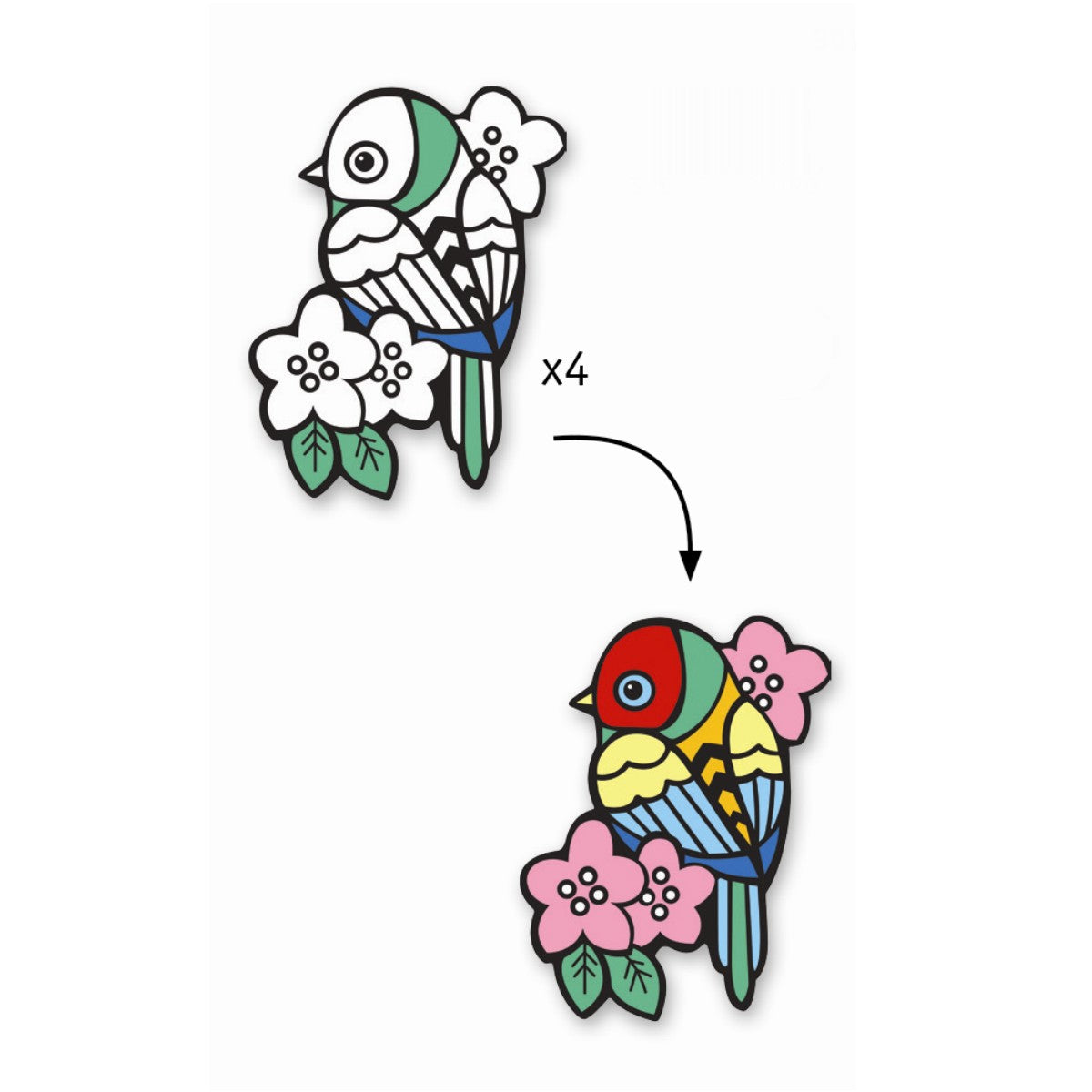 Djeco Creative Set, Velvet Painting for Little Ones - Birds