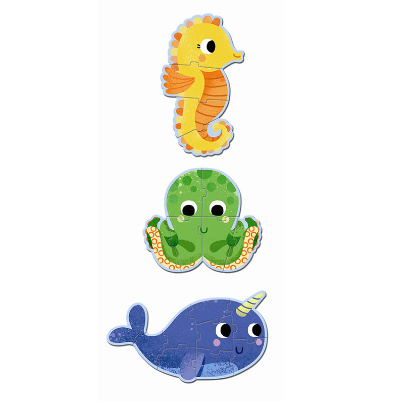 Djeco Puzzle, Sea Creatures - 4, 6, and 9 Pieces