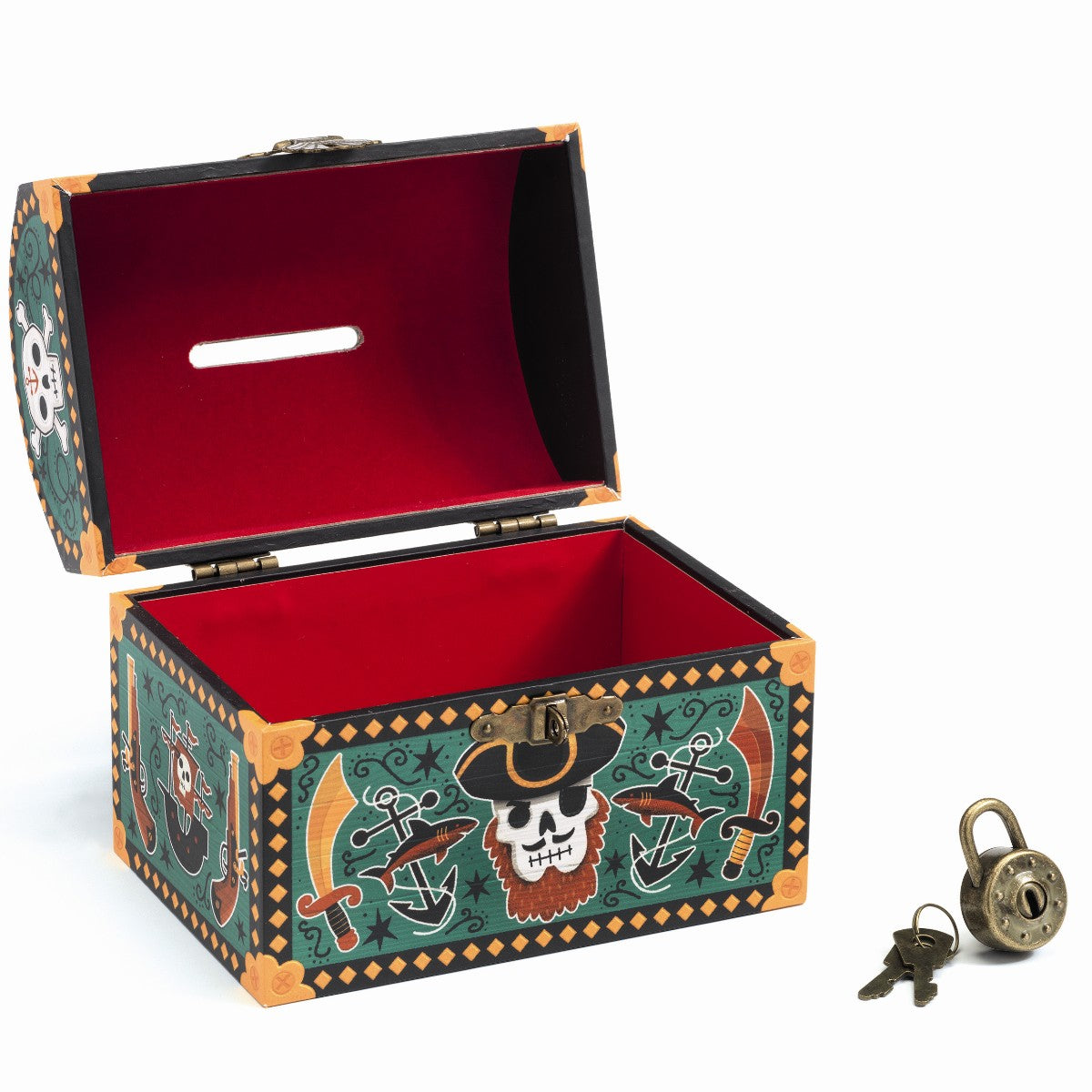 Djeco Money Box, Pirate Treasure Chest with Lock
