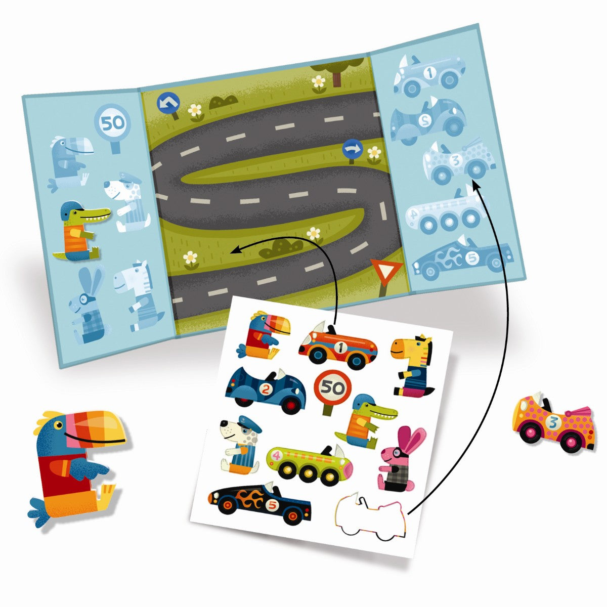 Djeco Reusable Stickers, Cars
