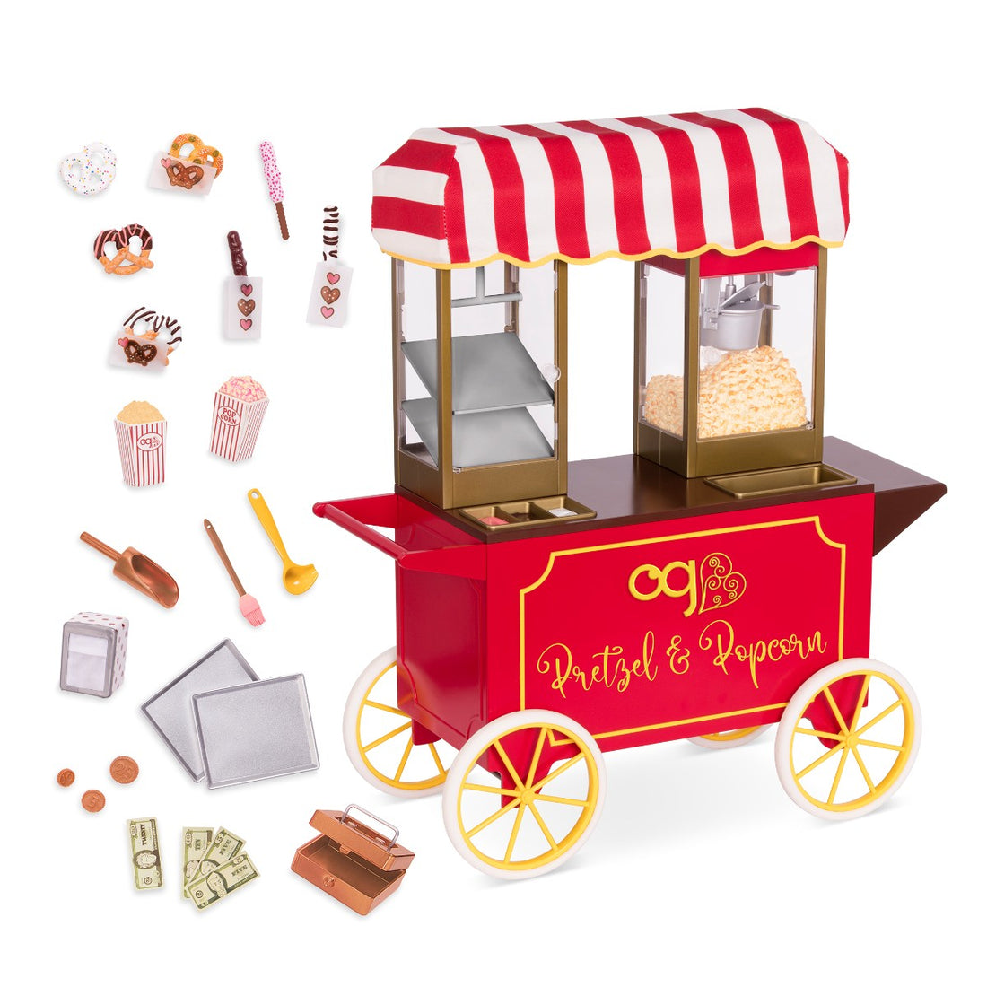 Our Generation Doll Accessories, Pretzel and Popcorn Cart