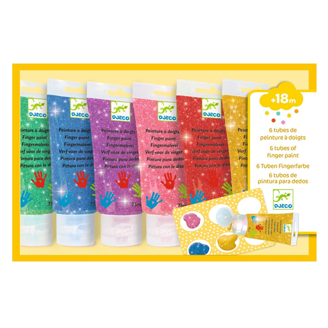 Djeco Finger Paints, 6 Sparkle Colors in Tubes
