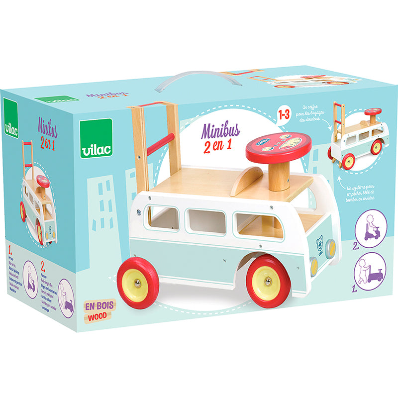 Vilac Wooden Walker, 2-in-1 - Retro Bus