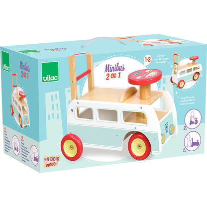 Vilac Wooden Walker, 2-in-1 - Retro Bus