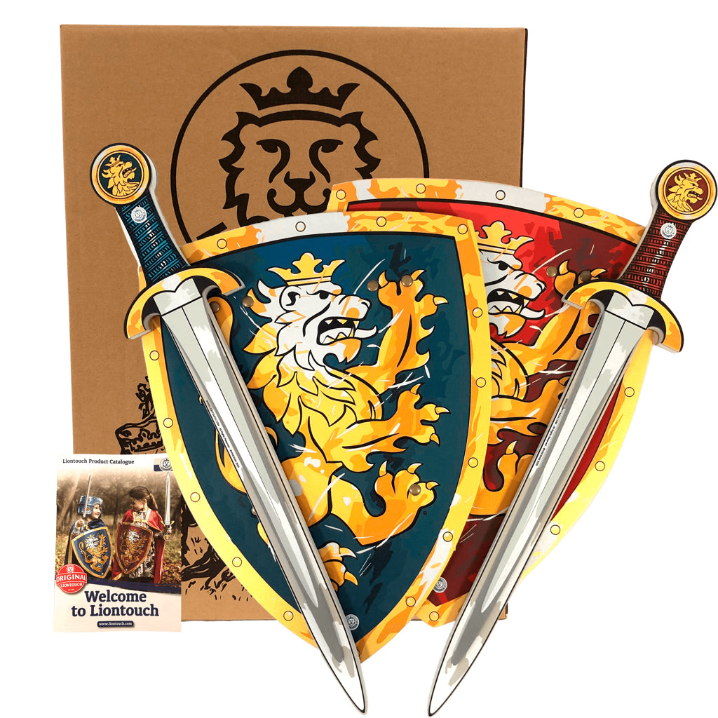 Liontouch Knight Set for Two, Blue and Red Shield and Sword, Lion