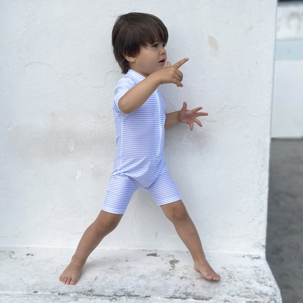Petit Crabe UV Suit with Zipper, Natsu, Baby Blue/White – For ages 0 to 8 years