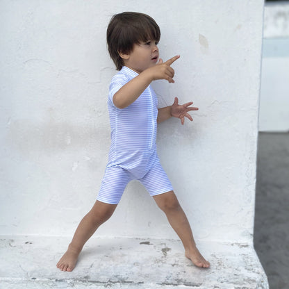 Petit Crabe UV Suit with Zipper, Natsu, Baby Blue/White – For ages 0 to 8 years