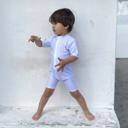 Petit Crabe UV Suit with Zipper, Natsu, Baby Blue/White – For ages 0 to 8 years