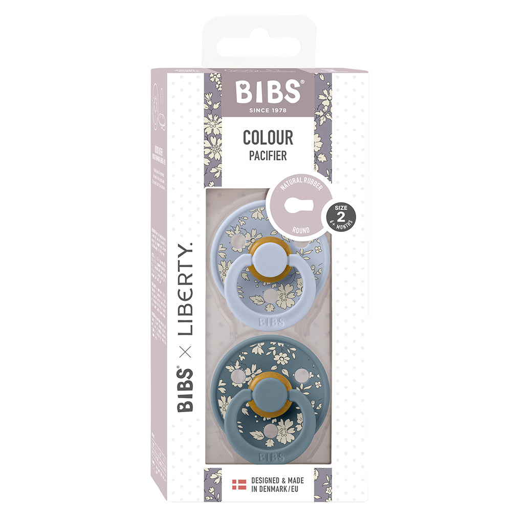 Bibs Liberty, 2-Pack Color, Natural Rubber Pacifiers, Size 2 - Capel - Dusty Blue Mix