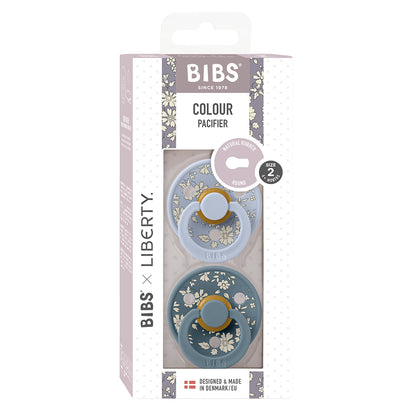 Bibs Liberty, 2-Pack Color, Natural Rubber Pacifiers, Size 2 - Capel - Dusty Blue Mix