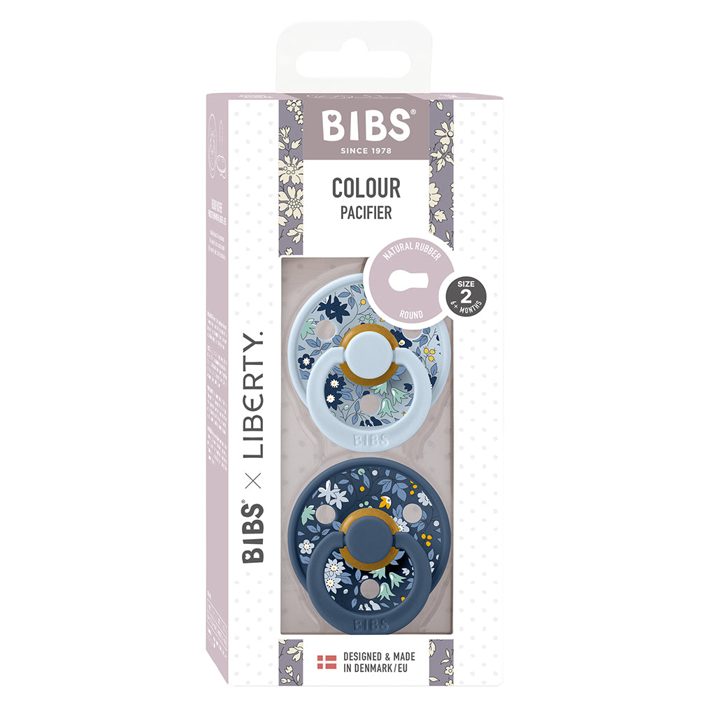 Bibs Liberty, 2-Pack Color, Natural Rubber Pacifiers, Size 2 - Chamomile Lawn - Baby Blue Mix
