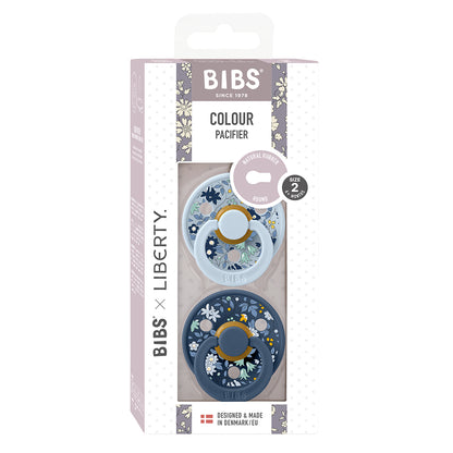 Bibs Liberty, 2-Pack Color, Natural Rubber Pacifiers, Size 2 - Chamomile Lawn - Baby Blue Mix