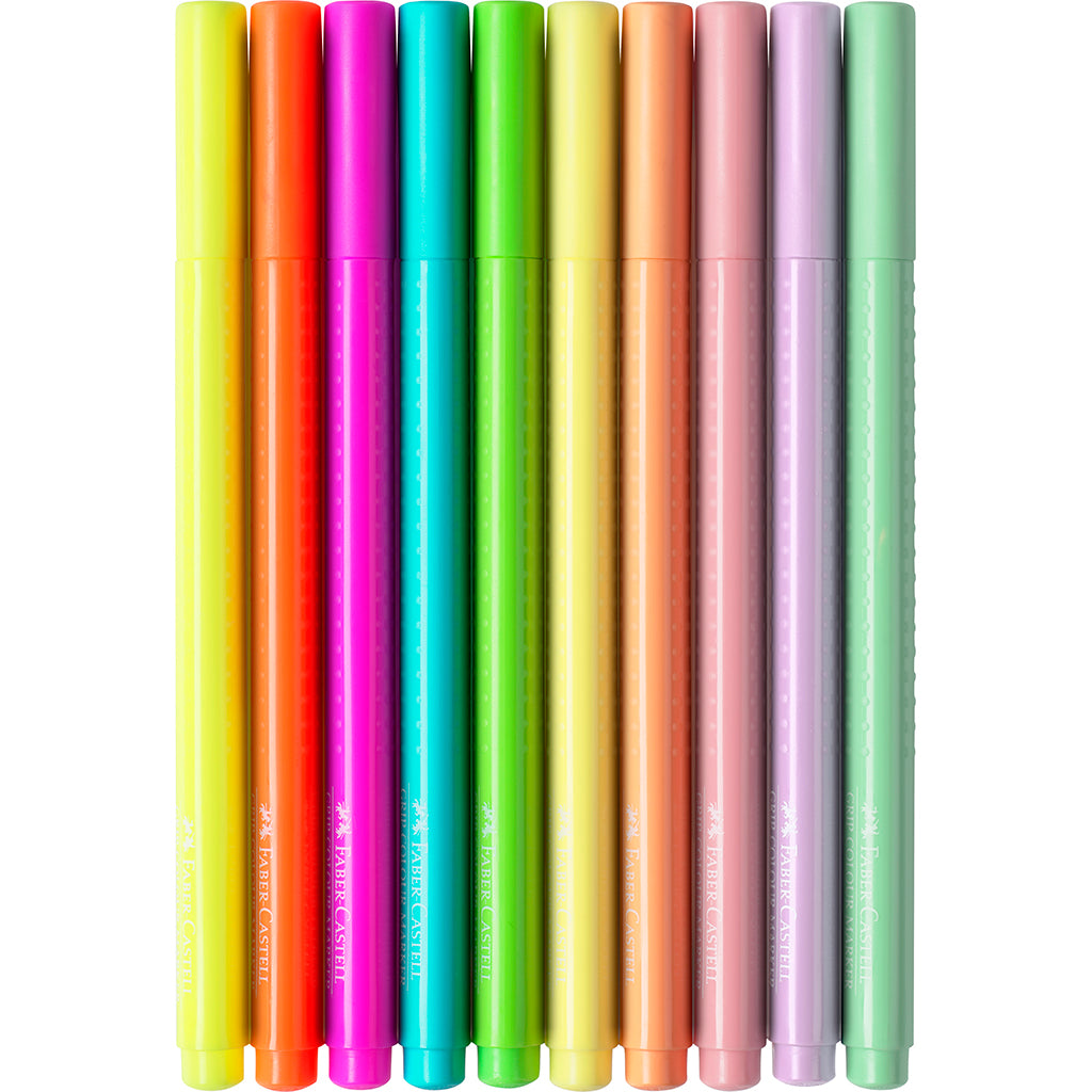 Faber-Castell Grip Markers, Neon and Pastel - Set of 10 Pieces