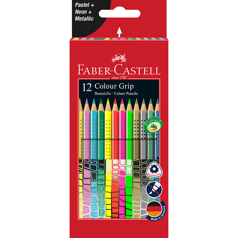 Faber-Castell, 12 stk Grip farveblyanter, Patel neon metallic