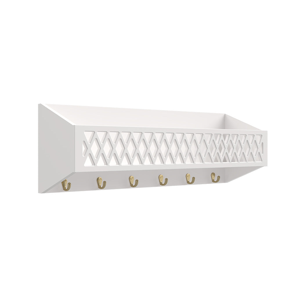 Cam Cam Harlequin Shelf with Hooks - White