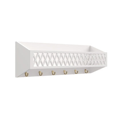 Cam Cam Harlequin Shelf with Hooks - White