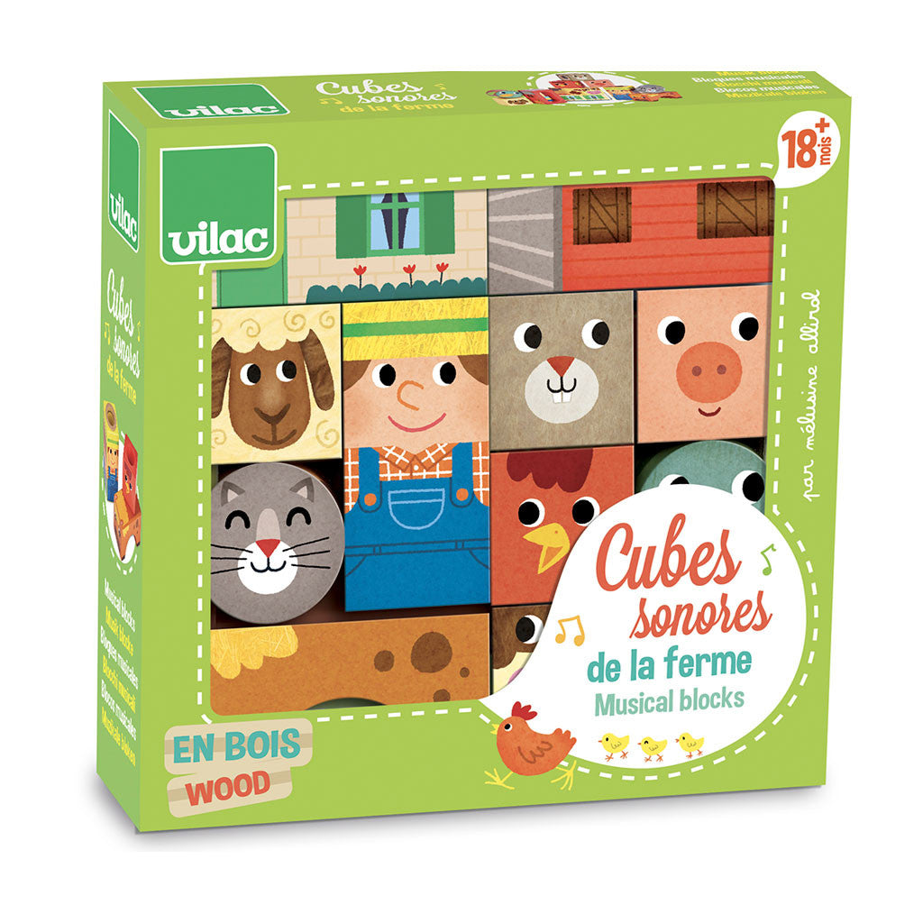 Vilac klodser i træ m. lyd - bondegård i æske
