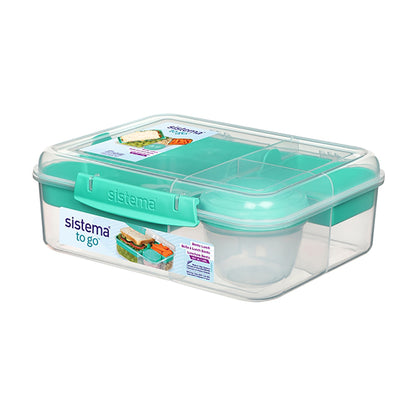 Sistema Bento Lunch Box with 3 Compartments and Yogurt Container, 1.65L - Minty Teal