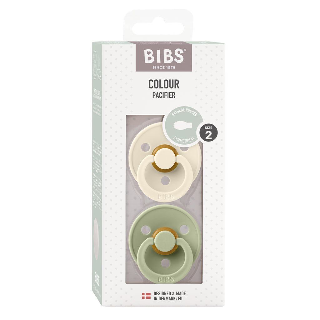 Bibs 2-Pack, Natural Rubber Pacifiers, Size 2 - Ivory/Sage