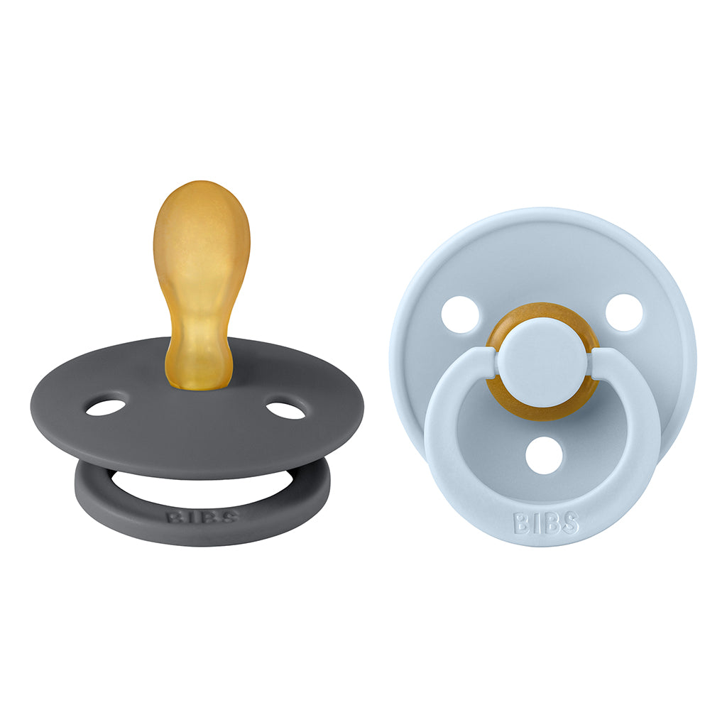 Bibs 2-Pack, Natural Rubber Pacifiers, Size 2 - Iron/Baby Blue