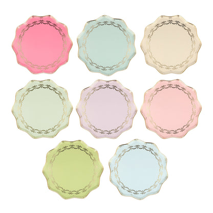 Meri Meri Paper Plates, Ladurée Paris, Pack of 8, Size S - Assorted Colors with Gold Pattern