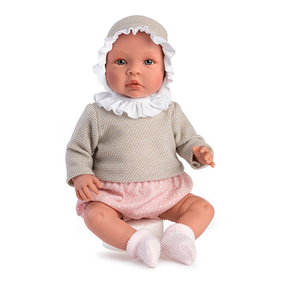 Así Leonora baby doll, 46 cm – Pink romper and beige blouse