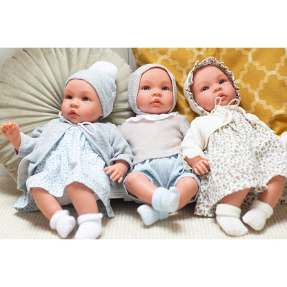 Así Leonora baby doll, 46 cm – Pink romper and beige blouse