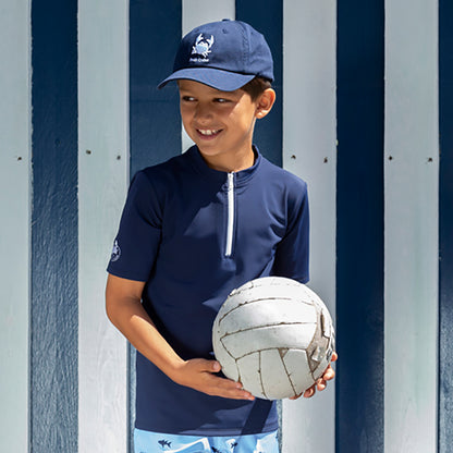 Petit Crabe UV badebluse m. lynlås og korte ærmer, Max, blue - 1-10 år